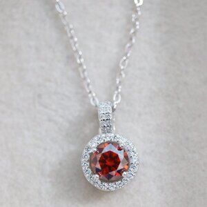 RESERVE FOR @RIMSHAS698 925 1ct Red Moissanite Diamond Round Halo Necklace